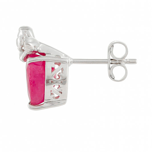 Stříbro 925/1000 - Náušnice s Thajským Rubínem - Karátové číslo: 5.66. přibližná hmotnost: 4.14 gramů