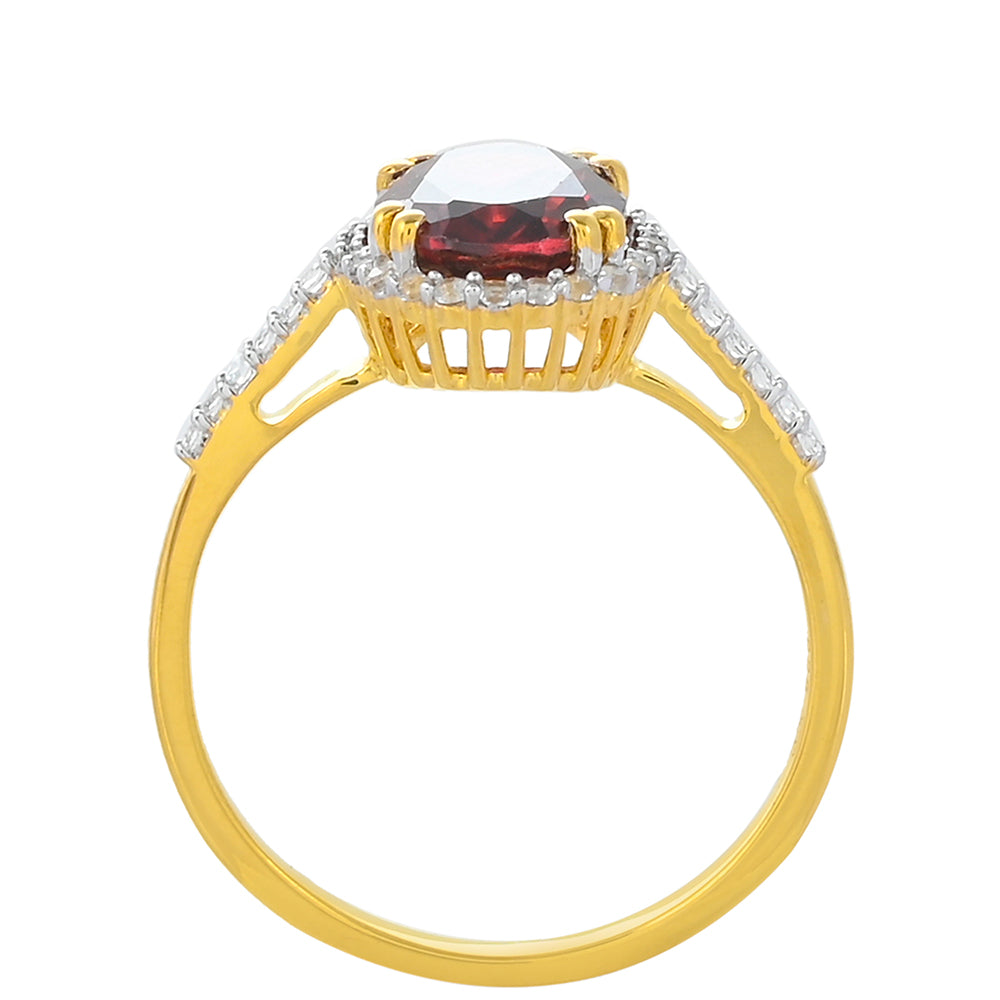 Pozlacené Stříbro 925/1000 - Prsten s Rhodolitovým Granátem a Bílým Topazem - Karátové číslo: 2.45. přibližná hmotnost: 2.13 gramů