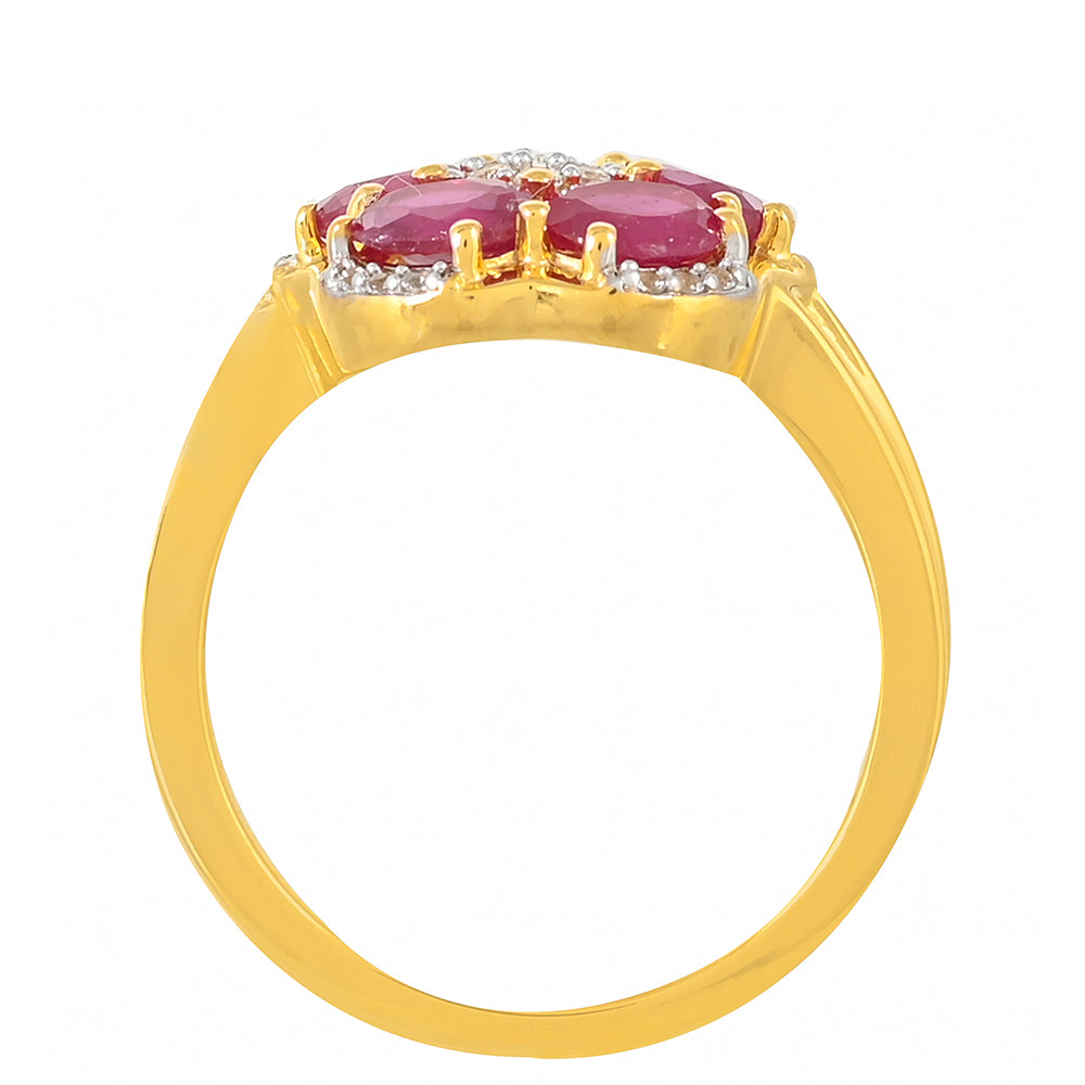 Pozlacené Stříbro 925/1000 - Prsten s Madagaskarským Rubínem a Bílým Topazem - Karátové číslo: 2.7. přibližná hmotnost: 3.18 gramů