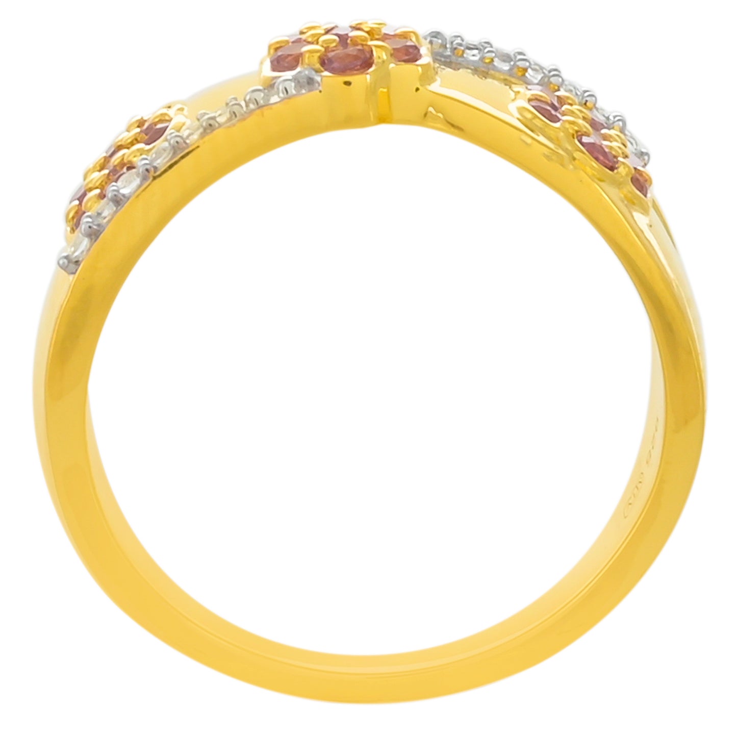 Pozlacené Stříbro 925/1000 - Prsten s Rhodolitovým Granátem a Bílým Topazem - Karátové číslo: 0.48. přibližná hmotnost: 3.33 gramů