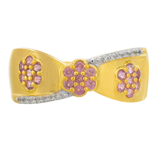 Pozlacené Stříbro 925/1000 - Prsten s Rhodolitovým Granátem a Bílým Topazem - Karátové číslo: 0.48. přibližná hmotnost: 3.33 gramů