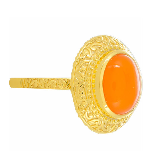 Pozlacené Stříbro 925/1000 - Prsten s Karneolem - Karátové číslo: 3.22. přibližná hmotnost: 5.19 gramů