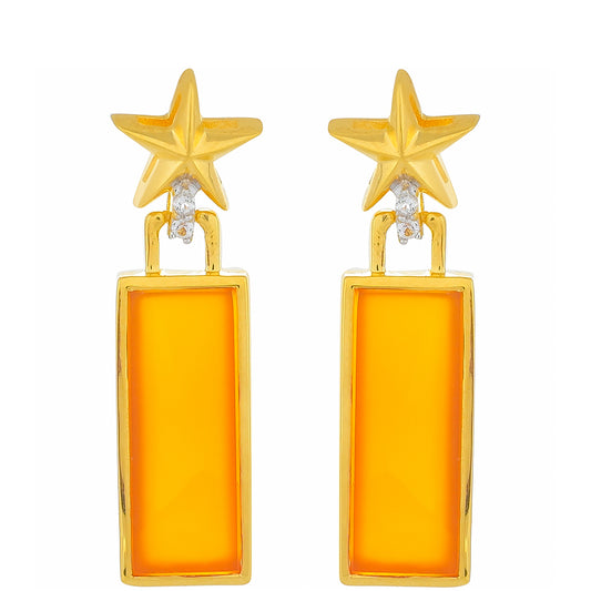 Pozlacené Stříbro 925/1000 - Náušnice s Karneolem a Bílým Topazem - Karátové číslo: 7.62. přibližná hmotnost: 4.21 gramů