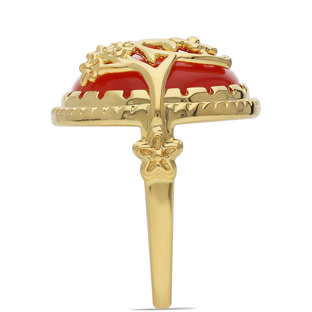 Pozlacené Stříbro 925/1000 - Prsten s Červeným Onyxem - Karátové číslo: 15.74. přibližná hmotnost: 9.79 gramů