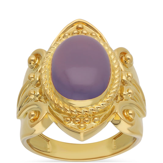 Pozlacené Stříbro 925/1000 - Prsten s Levandulovým Chalcedonem - Karátové číslo: 5.48. přibližná hmotnost: 9.7 gramů