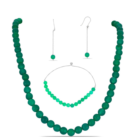 Stříbro 925/1000 - Sada se Zeleným Křemenem ze Spruce Pine - Karátové číslo: 273.66. přibližná hmotnost: 58.78 gramů