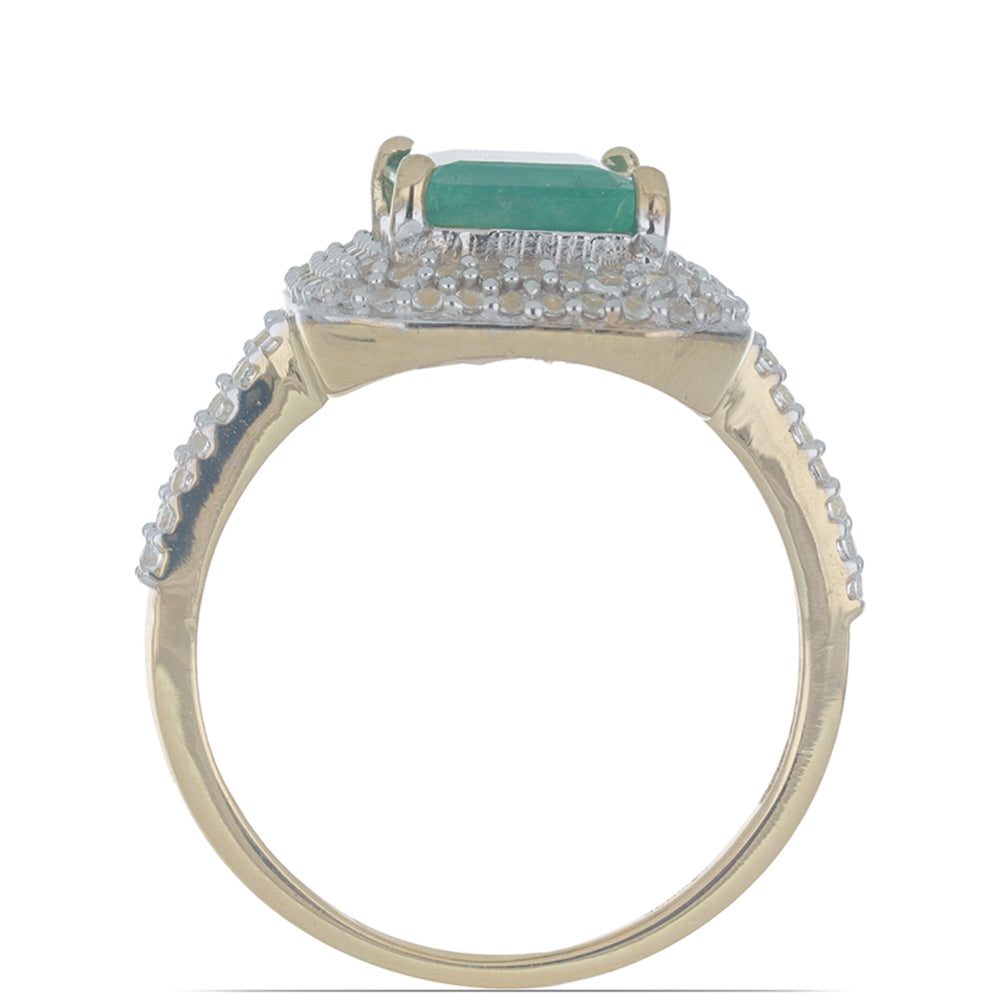 Pozlacené Stříbro 925/1000 - Prsten s Brazilským Smaragdem a Bílým Topazem - Karátové číslo: 3.98. přibližná hmotnost: 4.72 gramů