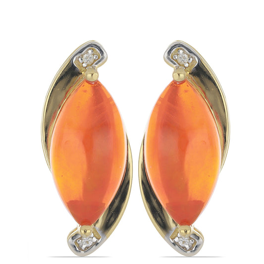 Pozlacené stříbro 925/1000 Náušnice s Oranžovým Opálem z Lega Dembi a Bílým Topazem - Karátové číslo: 4.9. přibližná hmotnost: 6.42 gramů