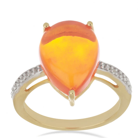 Pozlacené Stříbro 925/1000 - Prsten s Oranžovým Opálem z Lega Dembi a Bílým Topazem - Karátové číslo: 4.54. přibližná hmotnost: 3.09 gramů