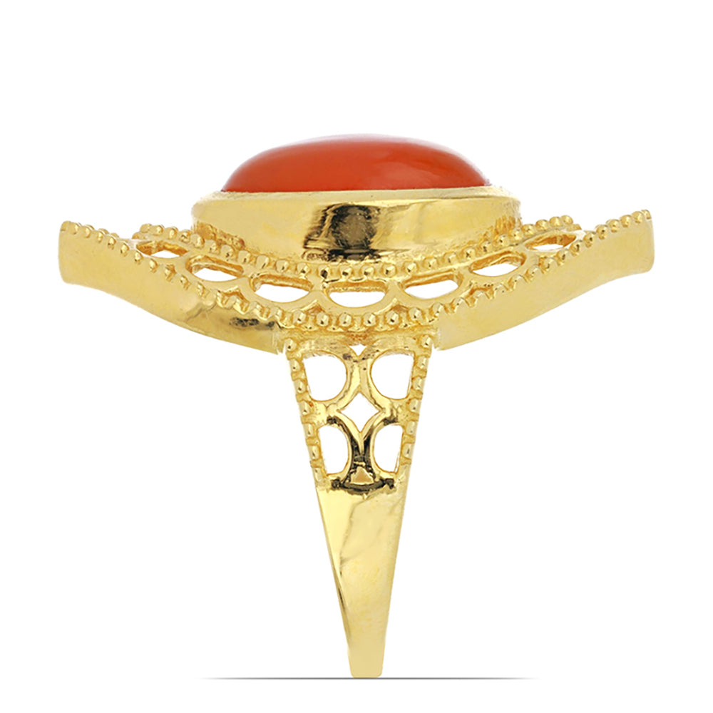 Pozlacené Stříbro 925/1000 - Prsten s Karneolem z Tagebau - Karátové číslo: 5.73. přibližná hmotnost: 7.46 gramů