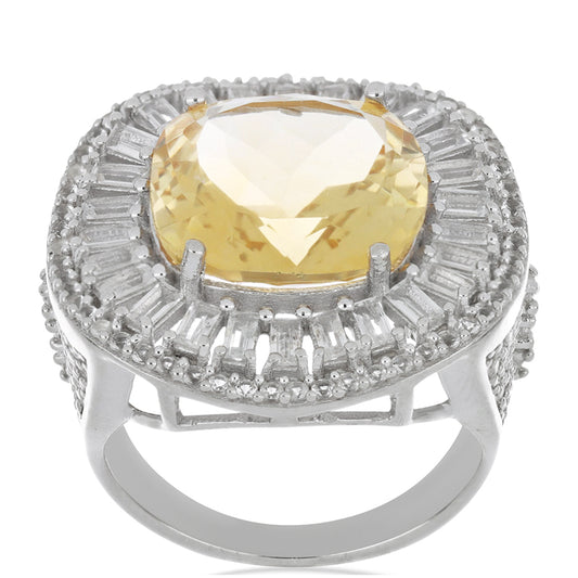 Stříbro 925/1000 - Prsten s Uralským Citrínem a Bílým Topazem - Karátové číslo: 11.93. přibližná hmotnost: 11.15 gramů