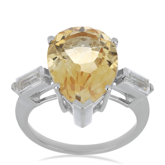 Stříbro 925/1000 - Prsten s Uralským Citrínem a Bílým Topazem - Karátové číslo: 7.98. přibližná hmotnost: 5.31 gramů