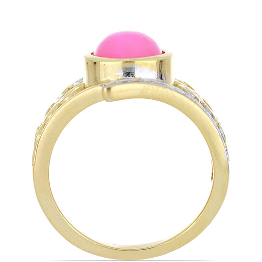 Pozlacené stříbro 925/1000 Prsten s Etiopským Růžovým Opálem z Lega Dembi a Bílým Topazem - Karátové číslo: 1.91. přibližná hmotnost: 6.27 gramů