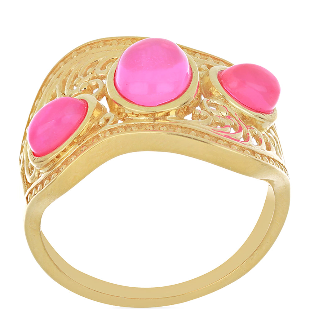 Pozlacené Stříbro 925/1000 - Prsten s Etiopským Růžovým Opálem z Lega Dembi - Karátové číslo: 1.37. přibližná hmotnost: 4.9 gramů