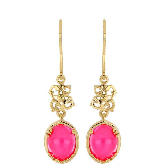 Pozlacené Stříbro 925/1000 - Náušnice s Etiopským Růžovým Opálem z Lega Dembi - Karátové číslo: 2.96. přibližná hmotnost: 4.43 gramů