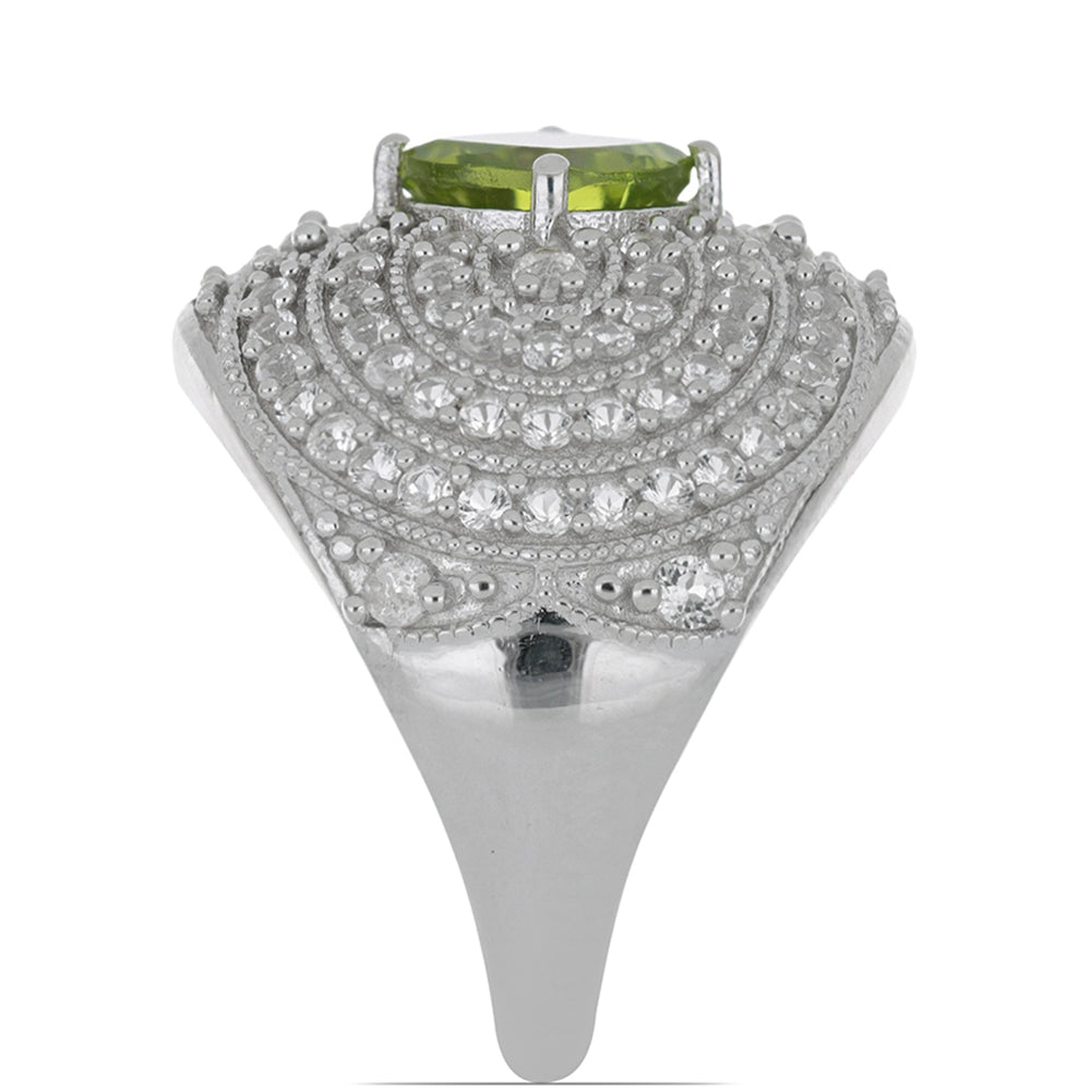 Stříbrný Prsten s Čchang-pajským Peridotem a Bílým Topazem