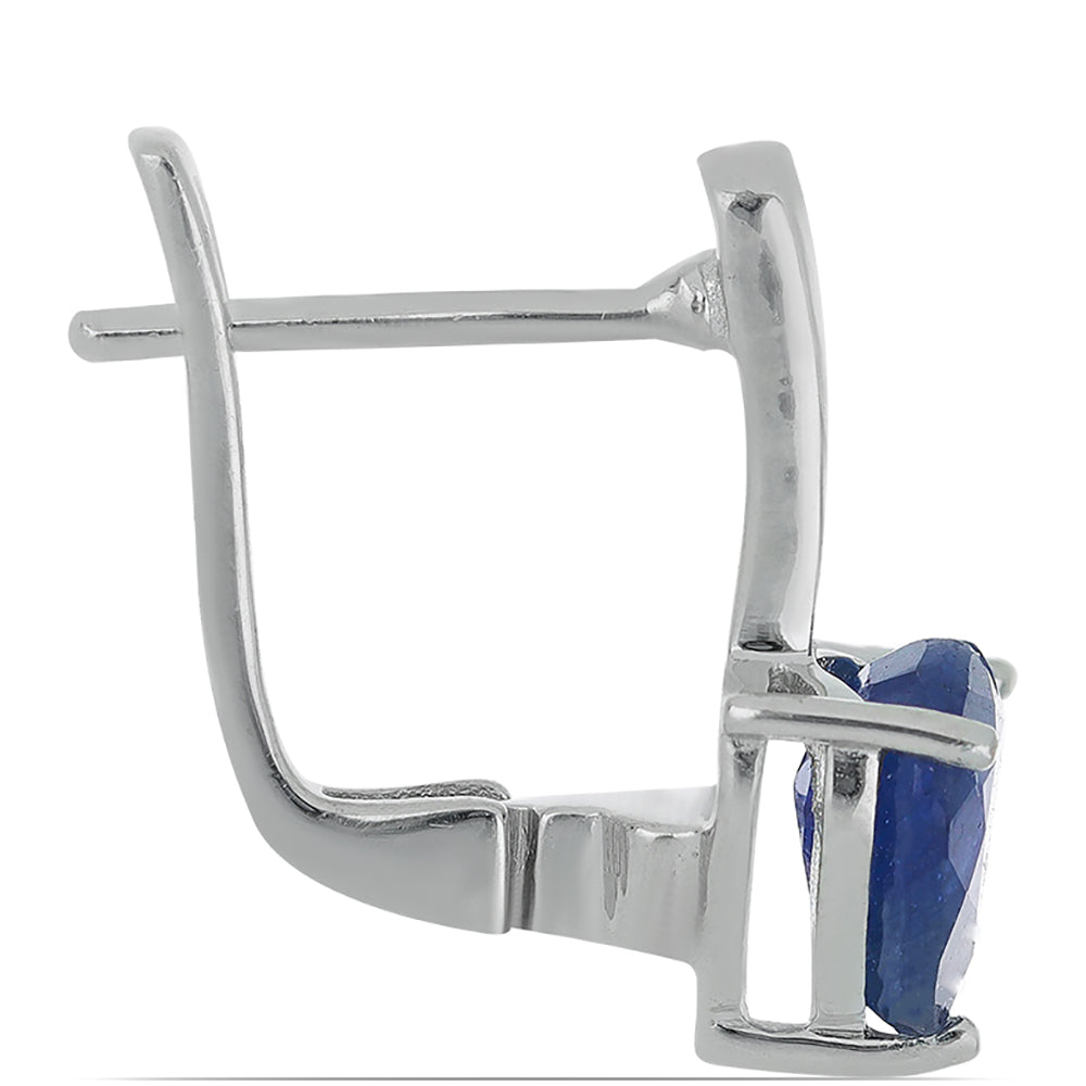 Stříbro 925/1000 - Náušnice s Roseberským Modrým Safírem - Karátové číslo: 3.58. přibližná hmotnost: 3.84 gramů