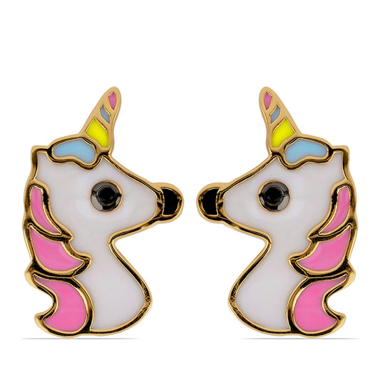 Pozlacené Stříbro 925/1000 - Náušnice se Smaltem a Černý Spinel z Horského Badachšánu - Karátové číslo: 0.04. přibližná hmotnost: 6.57 gramů