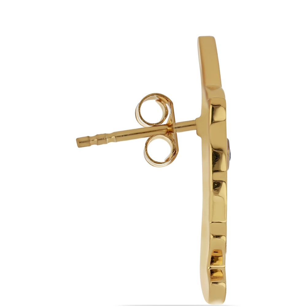 Pozlacené Stříbro 925/1000 - Náušnice se Smaltem a Černý Spinel z Horského Badachšánu - Karátové číslo: 0.04. přibližná hmotnost: 6.57 gramů