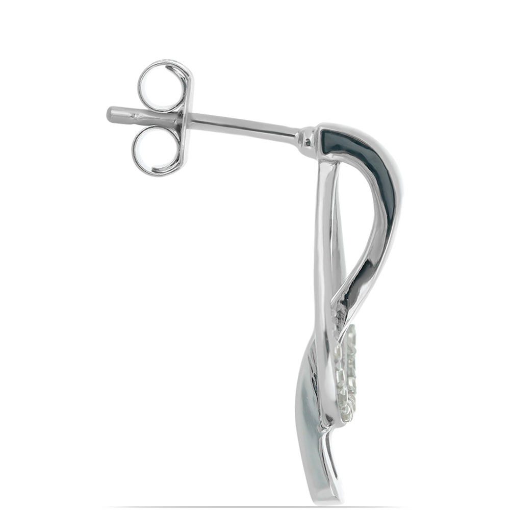 Stříbro 925/1000 - Náušnice se Žlutým Diamantem a Bílým Zirkonem - Karátové číslo: 0.46. přibližná hmotnost: 2.78 gramů