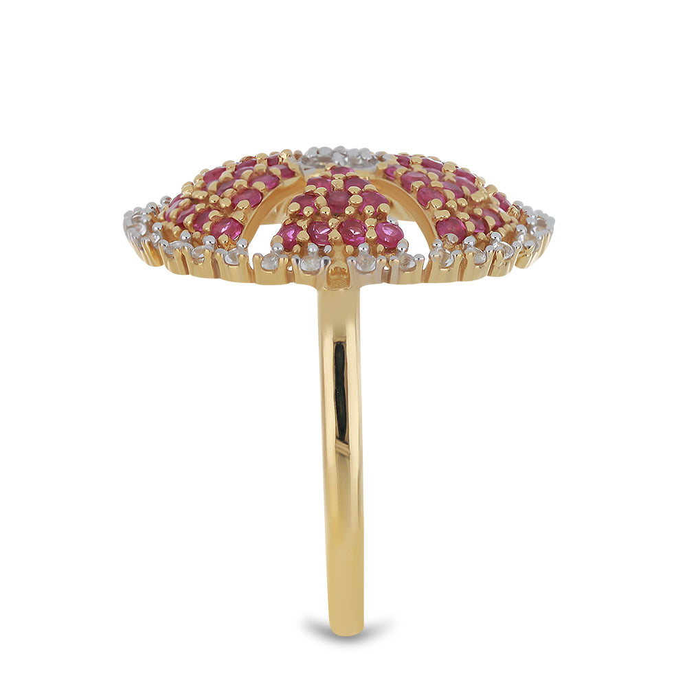 Pozlacené Stříbro 925/1000 - Prsten s Madagaskarským Rubínem a Bílým Topazem - Karátové číslo: 1.62. přibližná hmotnost: 5.5 gramů