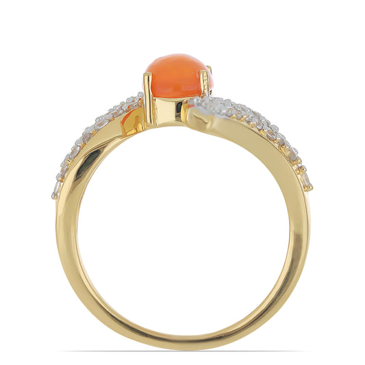 Pozlacené Stříbro 925/1000 - Prsten s Oranžovým Opálem z Lega Dembi a Bílým Topazem - Karátové číslo: 1.63. přibližná hmotnost: 4 gramů