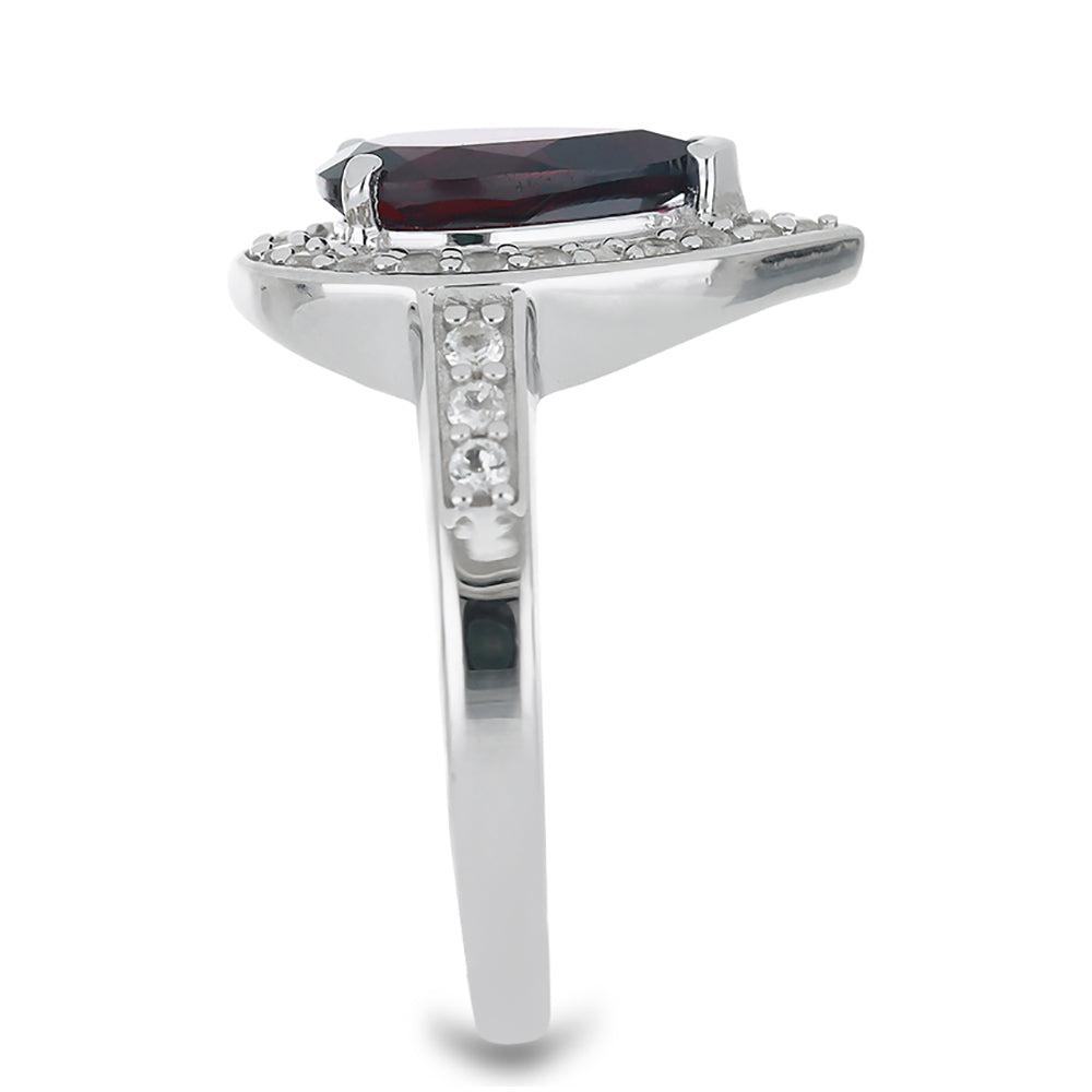 Stříbro 925/1000 - Prsten s Rhodolitovým Granátem z Minas Moatize a Bílým Topazem - Karátové číslo: 2.88. přibližná hmotnost: 4.01 gramů