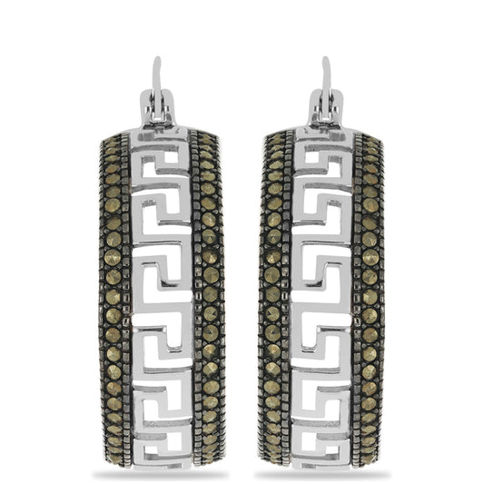 Stříbro 925/1000 - Náušnice s Rakouským Markazitem - Karátové číslo: 1.92. přibližná hmotnost: 10.57 gramů