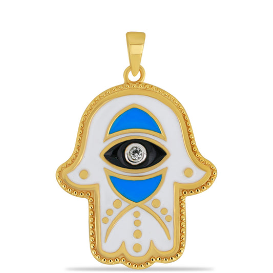 Pozlacené Stříbro 925/1000 - Přívěsek se Smaltem a Bílým Topazem - Karátové číslo: 0.02. přibližná hmotnost: 3.49 gramů