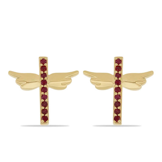 Pozlacené Stříbro 925/1000 - Náušnice s Madagaskarským Rubínem - Karátové číslo: 0.32. přibližná hmotnost: 3.21 gramů