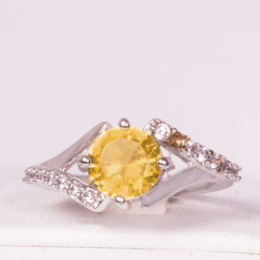 Bílým Zlatem Pozlacený Slitinový Prsten se Žlutým Emporia® Křišťálem