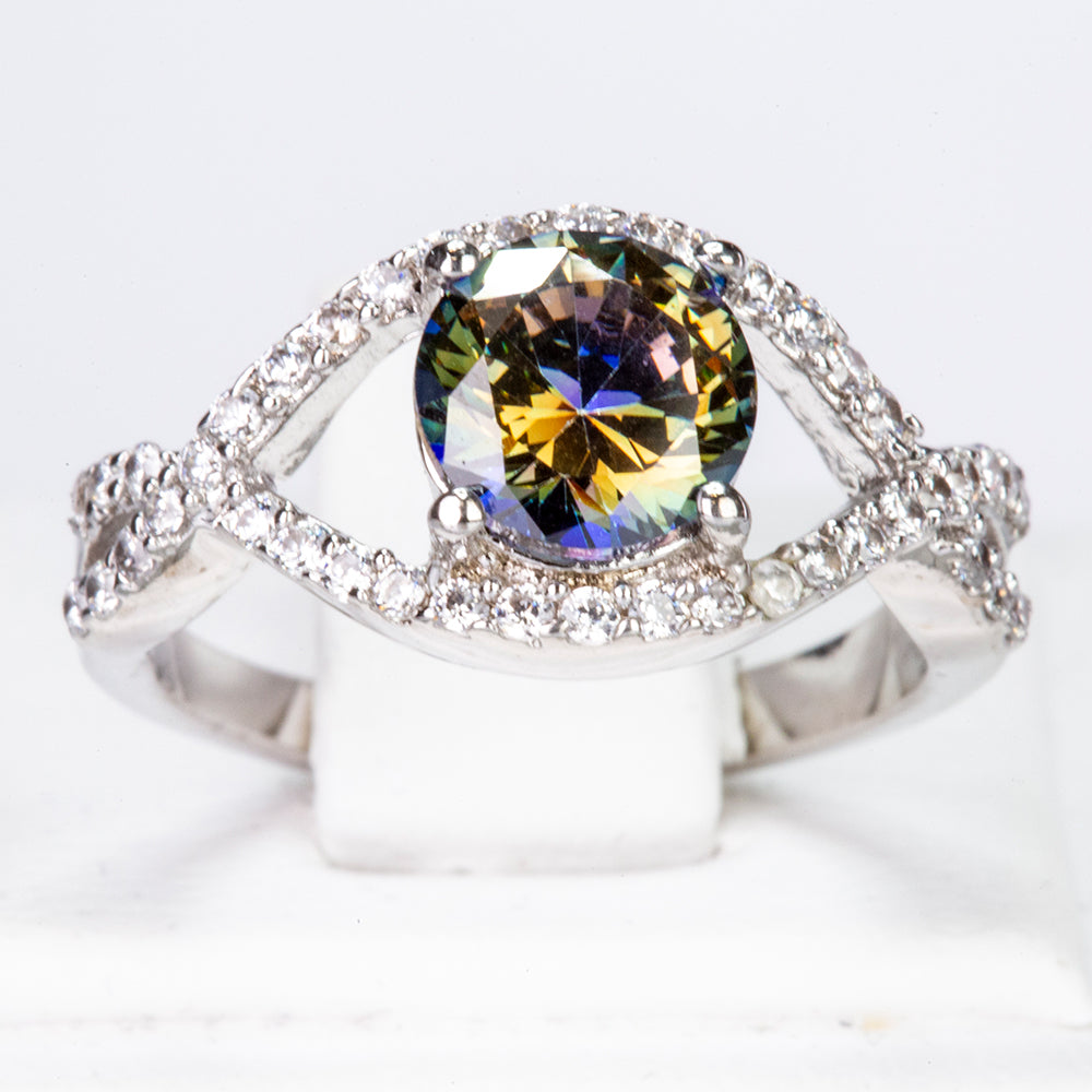 Pozlacený Slitinový Prsten se Zeleným Emporia® Křišťálem a Bílým Emporia® Křišťálem