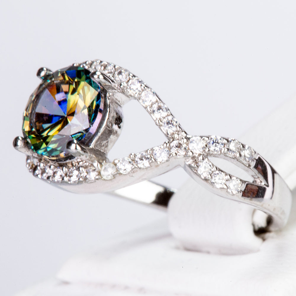 Pozlacený Slitinový Prsten se Zeleným Emporia® Křišťálem a Bílým Emporia® Křišťálem 2 