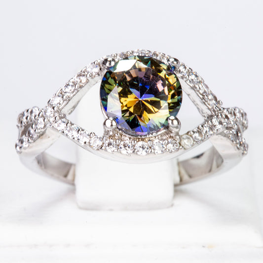 Pozlacený Slitinový Prsten se Zeleným Emporia® Křišťálem a Bílým Emporia® Křišťálem