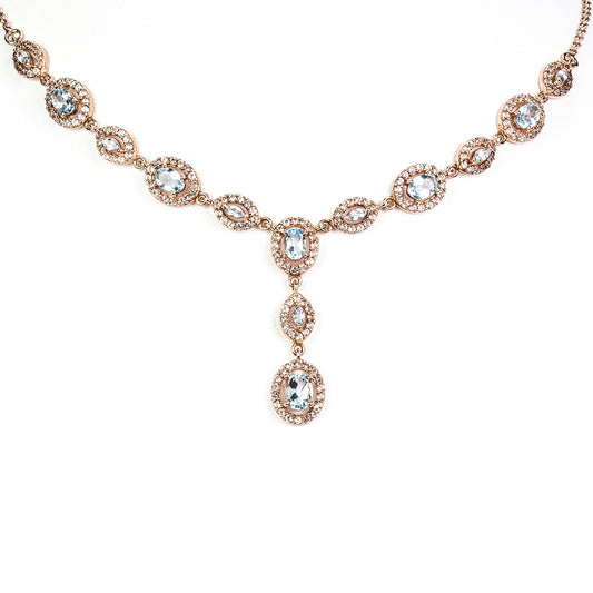 Pozlacený Stříbrný Náhrdelník s Nebesky Modrým Topazem a Bílým Topazem
