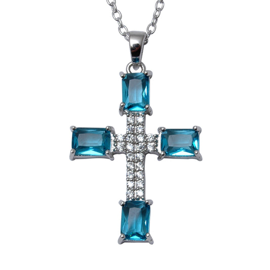 Kříž Pozlacený Slitinový Přívěsek s Modrým Emporia® Křišťálem