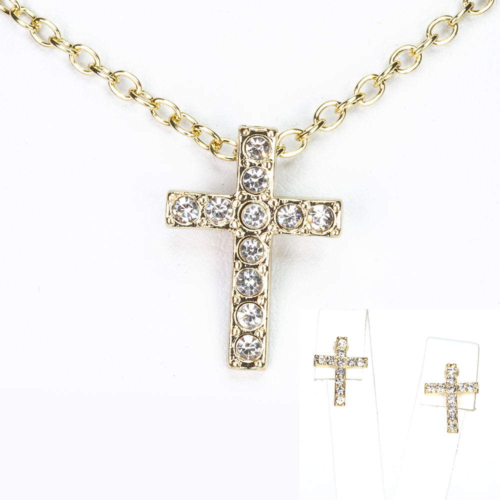 Pozlacená slitina - Sada s Bílým Emporia® Křišťálem ( Náhrdelník+Náušnice+Přívěsek )