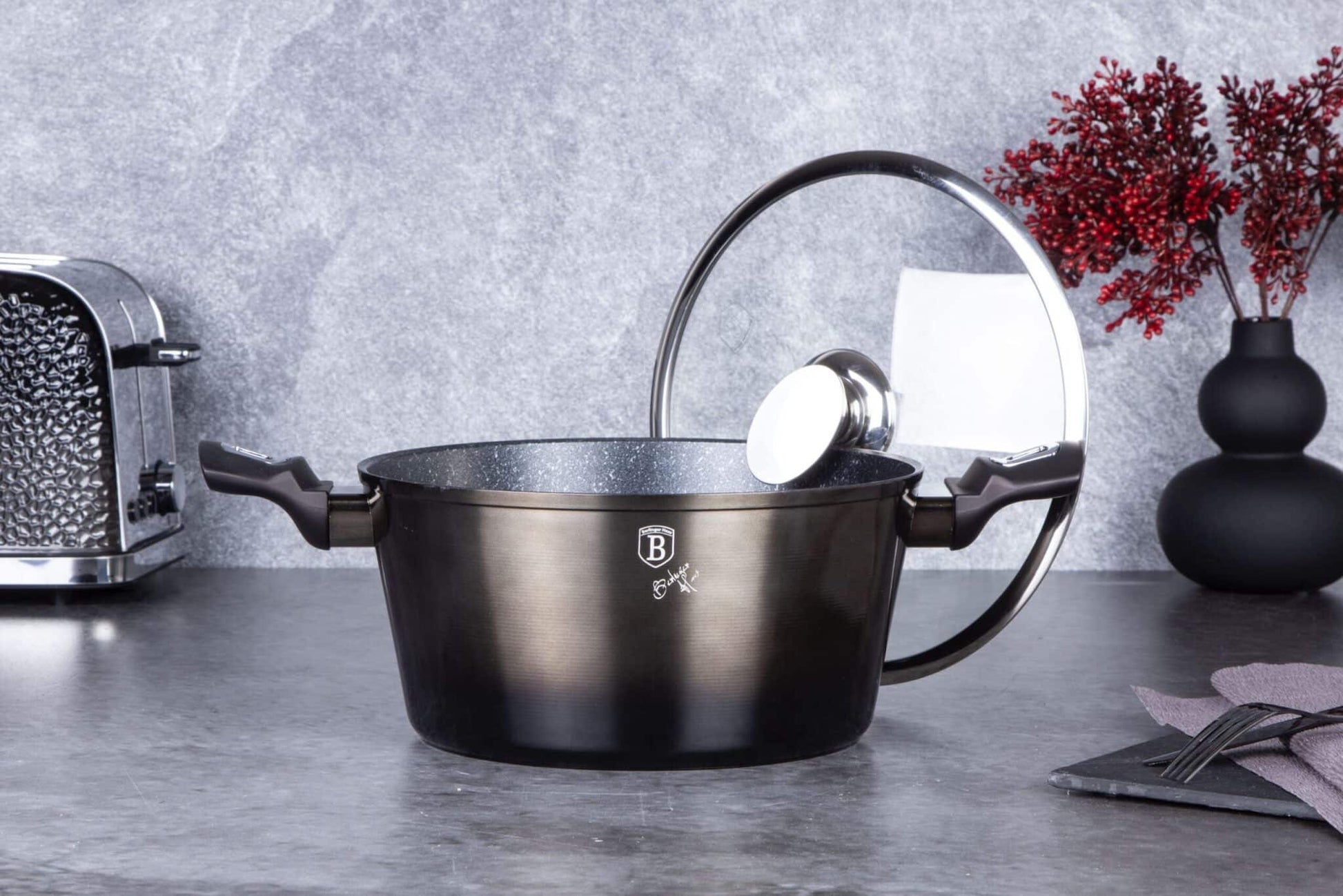 Berlinger Haus Metallic Line Shiny Black Edition kastrol s poklicí (6,1 l) 4 