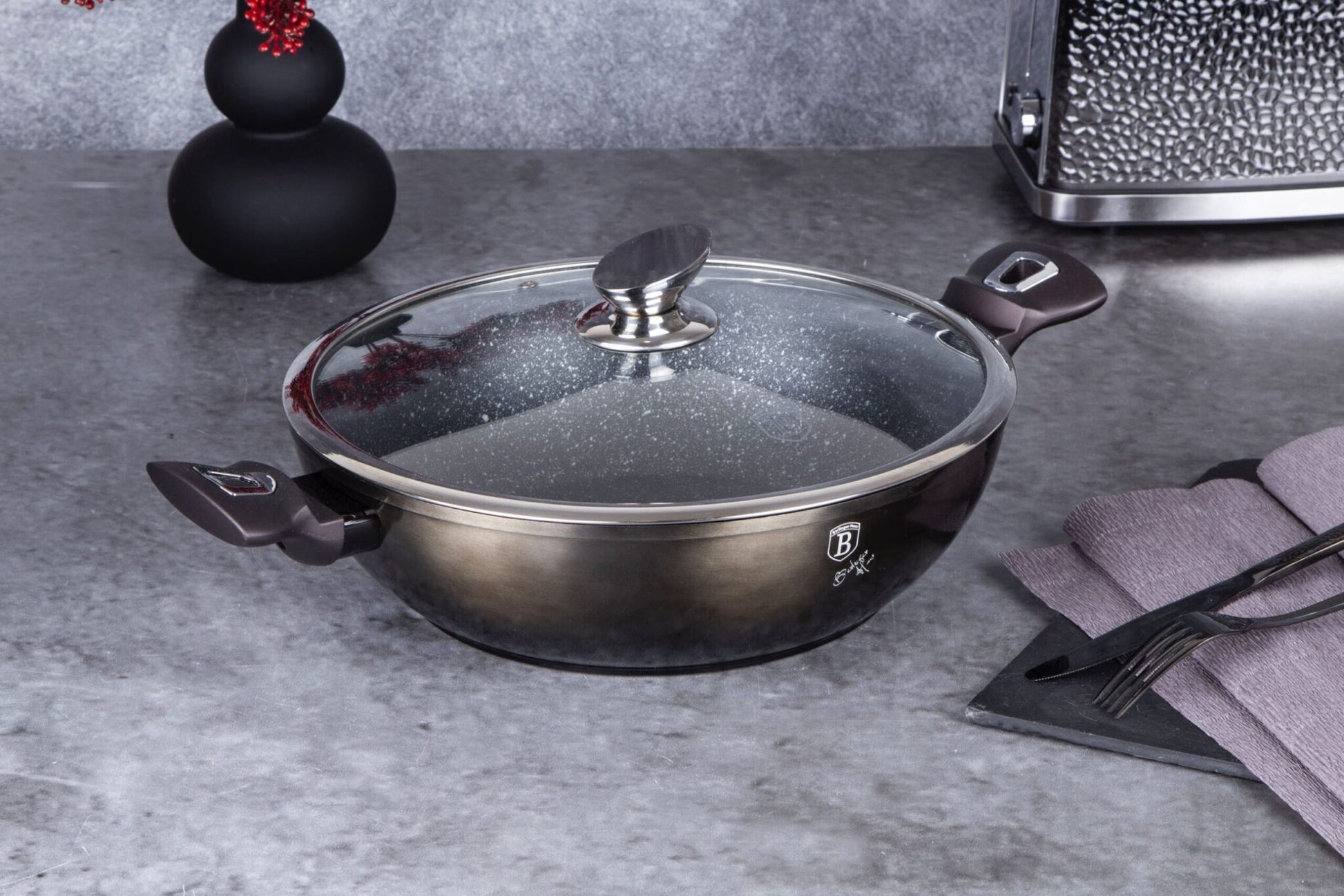 Berlinger Haus Metallic Line Shiny Black Edition Wok s víkem, 30 cm 5 