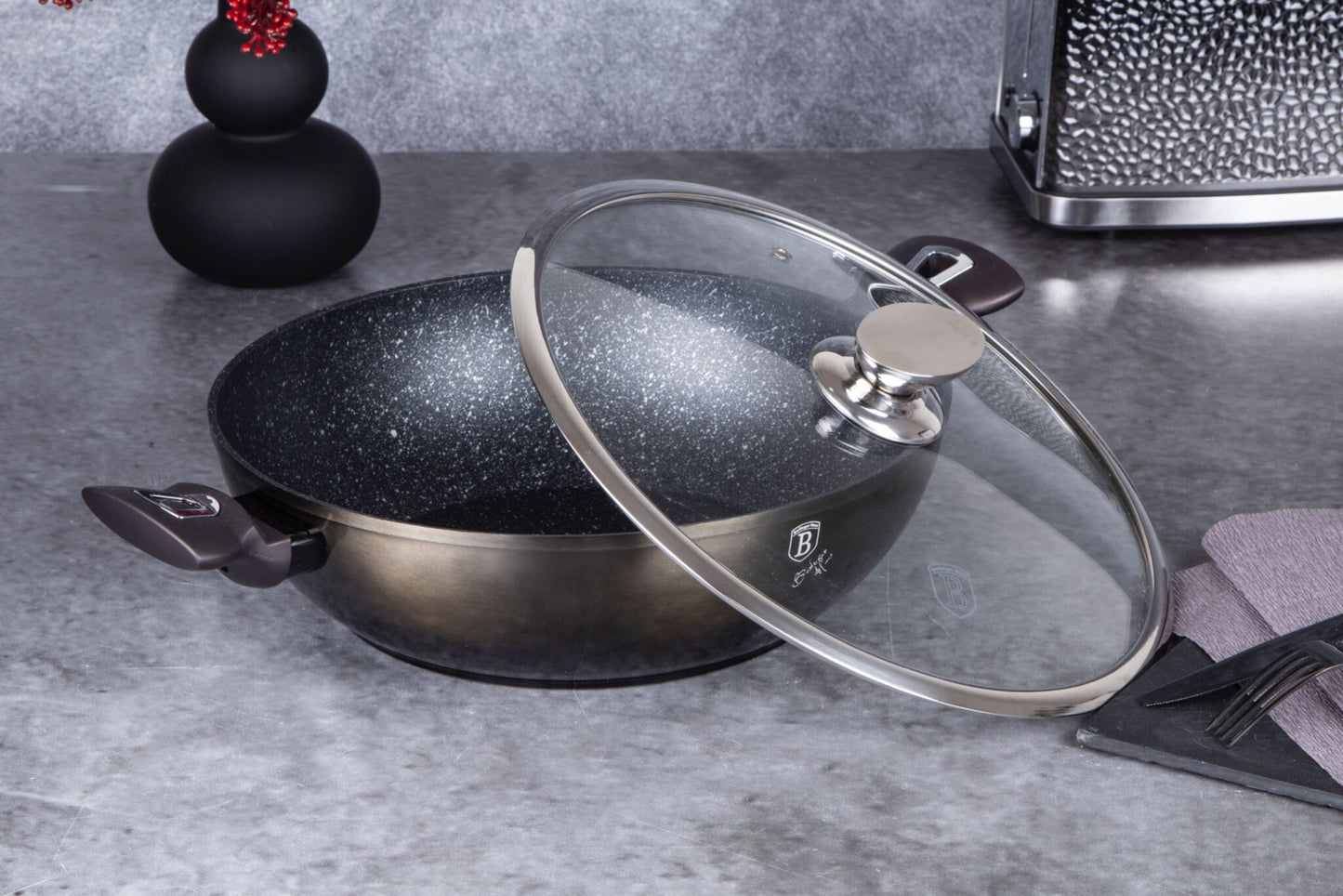 Berlinger Haus Metallic Line Shiny Black Edition Wok s víkem, 30 cm