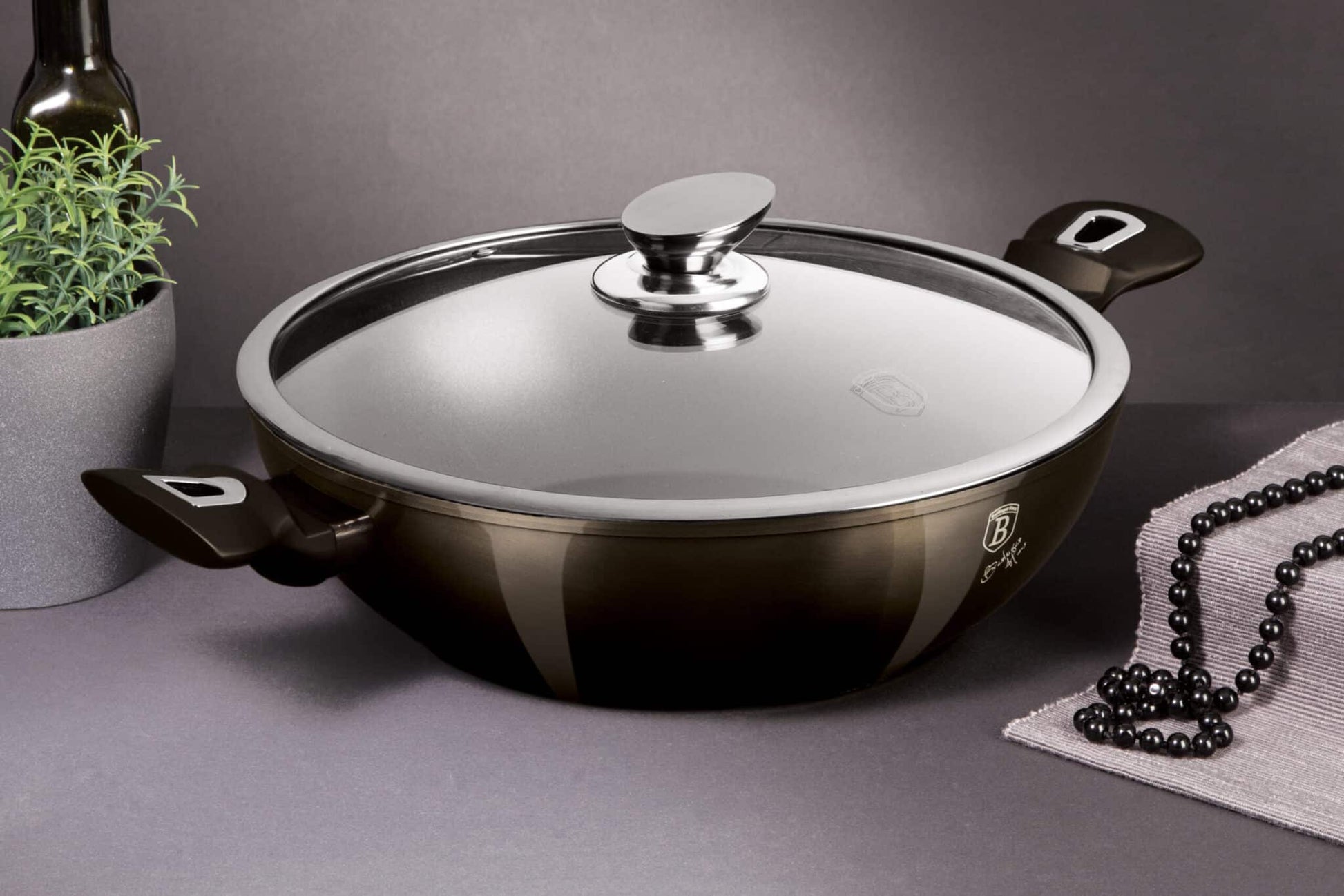 Berlinger Haus Metallic Line Shiny Black Edition Wok s víkem, 30 cm 6 