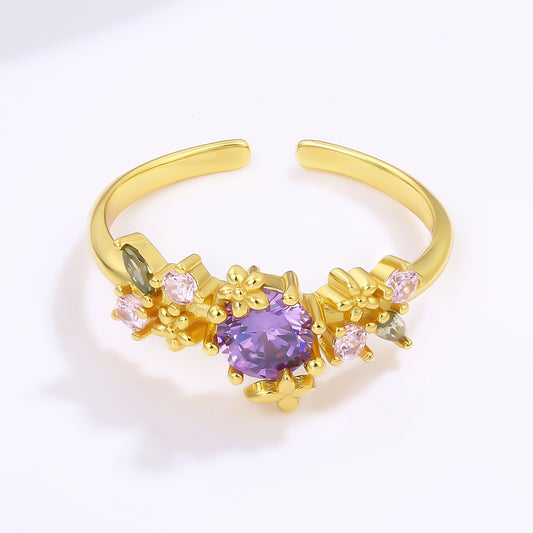 Pozlacená slitina - Prsten s Fialovým Emporia® Křišťálem a Růžovým Emporia® Křišťálem přibližná hmotnost: 10 gramů