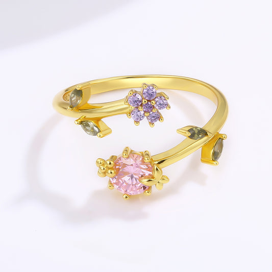 Pozlacená slitina - Prsten s Růžovým Emporia® Křišťálem a Fialovým Emporia® Křišťálem přibližná hmotnost: 10 gramů