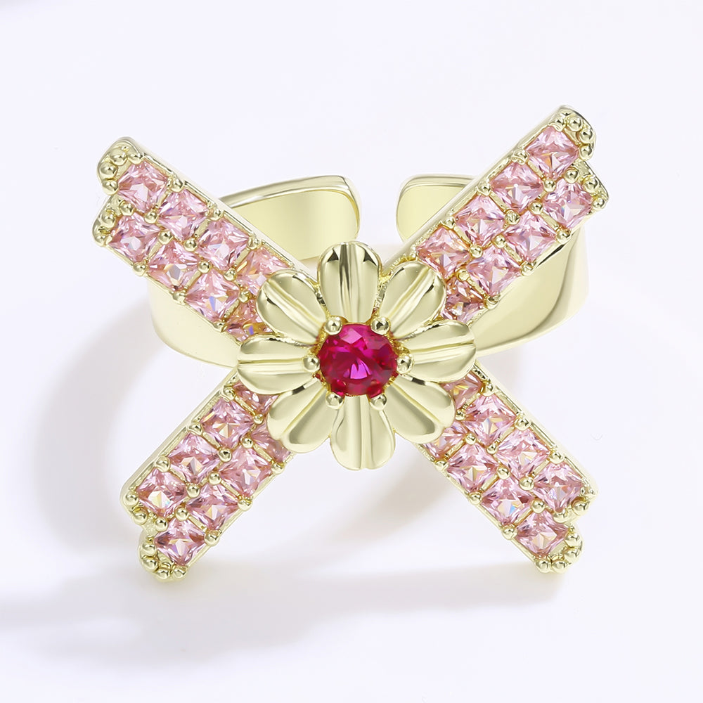 Pozlacená slitina - Prsten s Červeným Emporia® Křišťálem a Růžovým Emporia® Křišťálem přibližná hmotnost: 10 gramů 1 