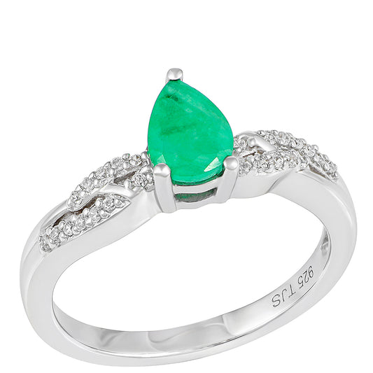 Stříbrný Prsten se Sakotským Smaragdem a Přírodním Bílým Zirkonem