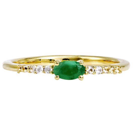 Pozlacený Stříbrný Prsten se Sakotským Smaragdem a Bílým Topazem