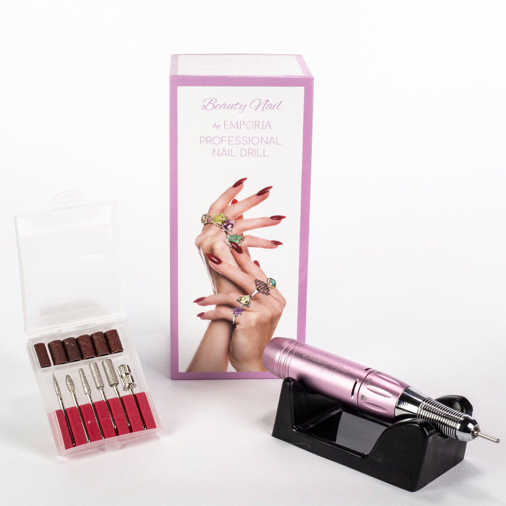 Profesionální pilník na nehty Emporia Beauty Nail s vyměnitelnými hlavicemi – růžový 1 