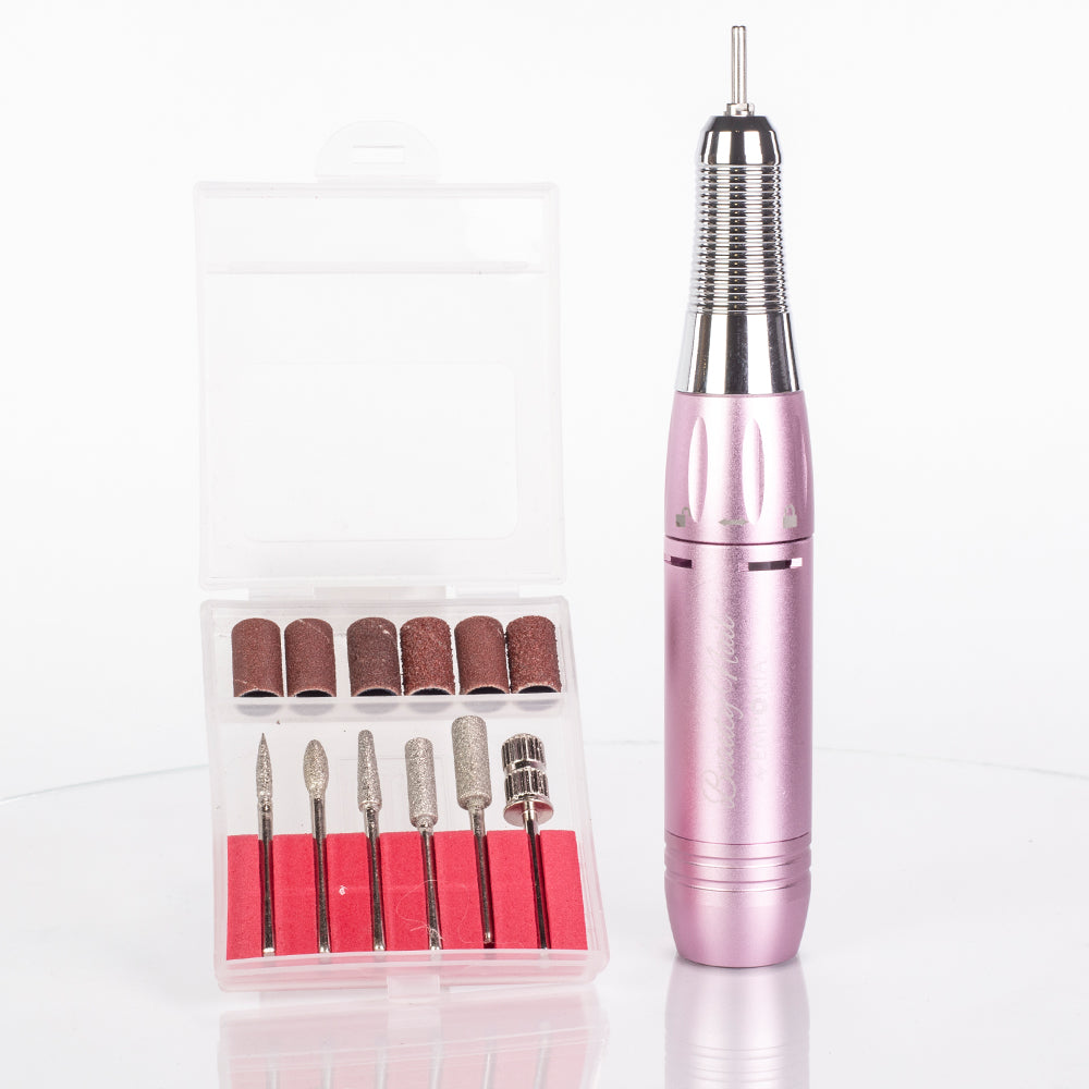 Profesionální pilník na nehty Emporia Beauty Nail s vyměnitelnými hlavicemi – růžový