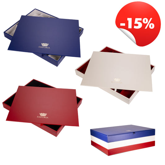 3 kusy Emporia Stohovatelná Šperkovnice s víkem, Béžová, Královsky modrá, Červená, 15% sleva