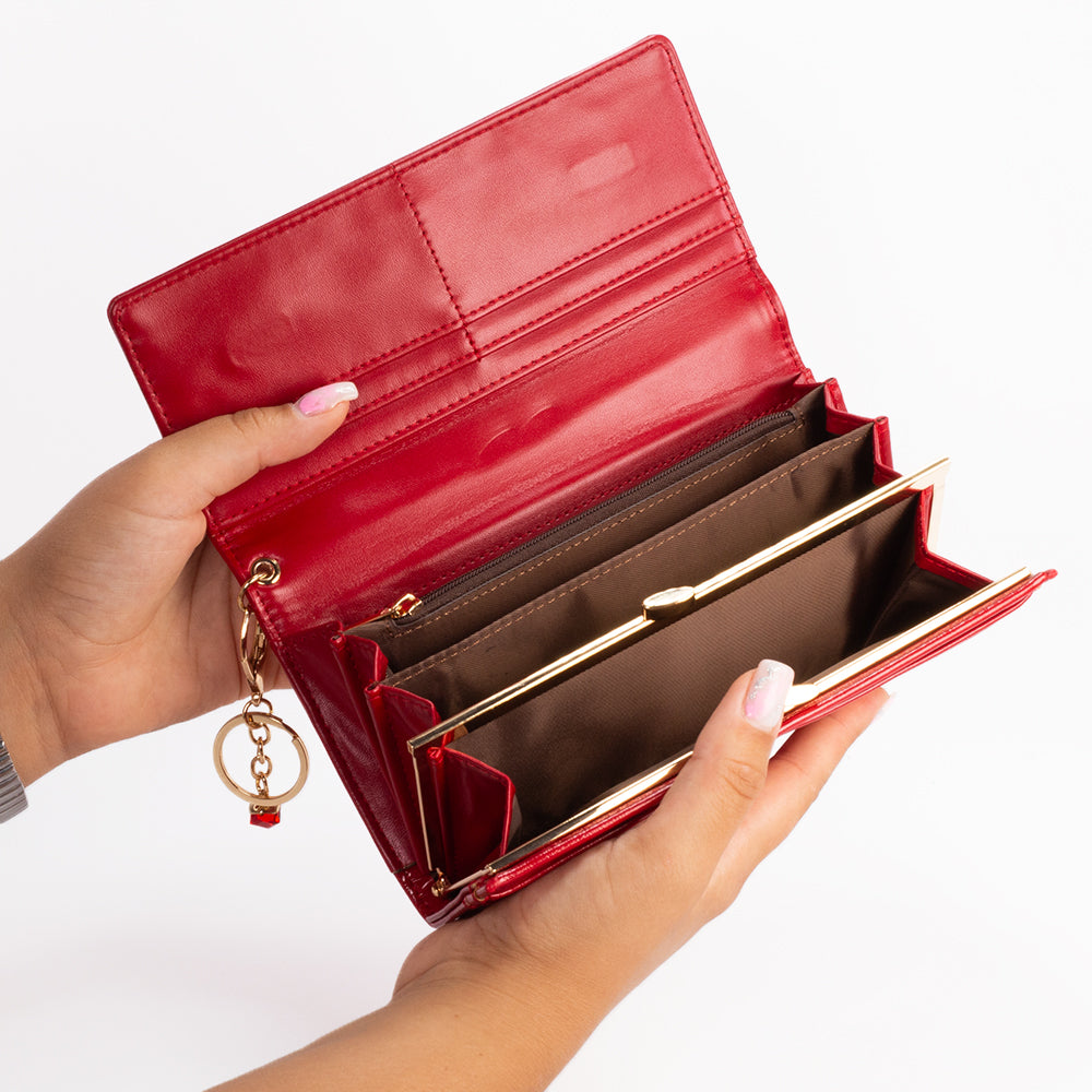 Dámská peněženka s klíčenkou, která chrání soukromí, barva: červená a černá